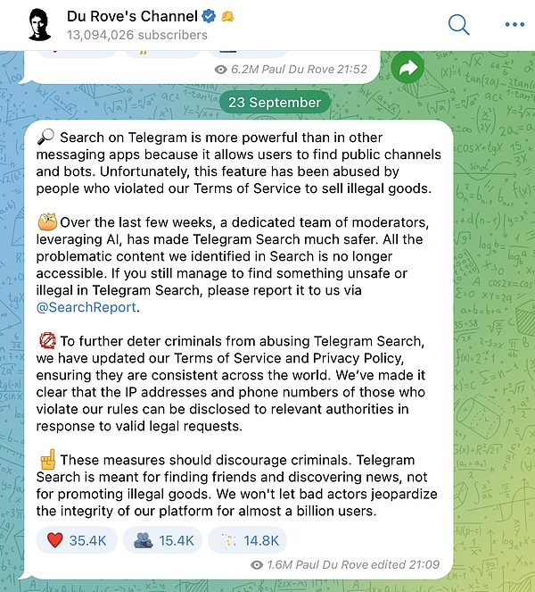 Telegram 合规更进一步：将提供违法用户 IP