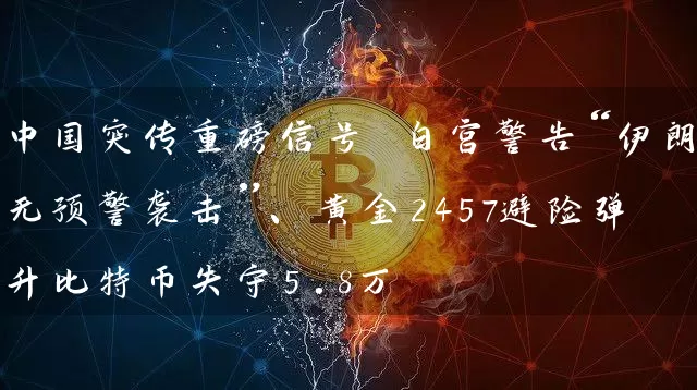 中国突传重磅信号 白宫警告“伊朗无预警袭击”、黄金2457避险弹升比特币失守5.8万